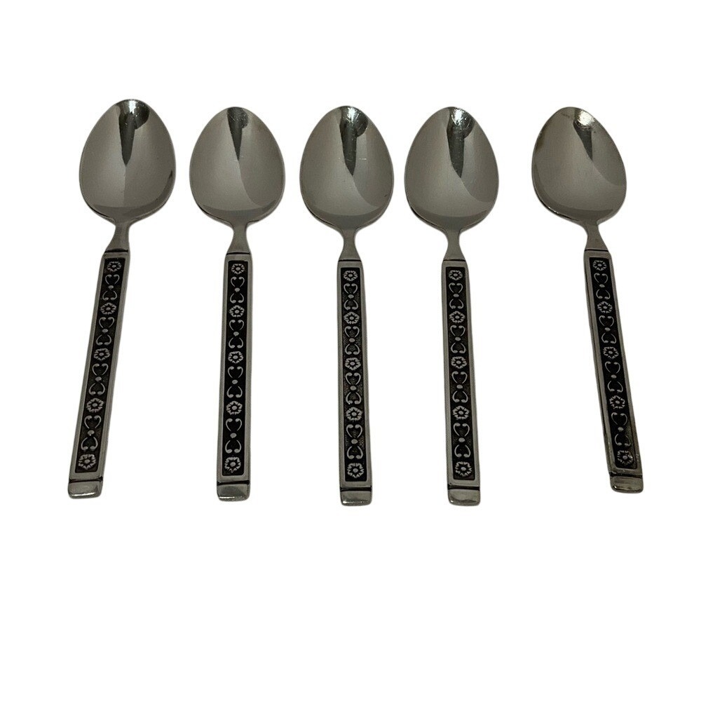Gorham HACIENDA Stainless Flatware Mid‎ Century Black Accent  5 Teaspoons